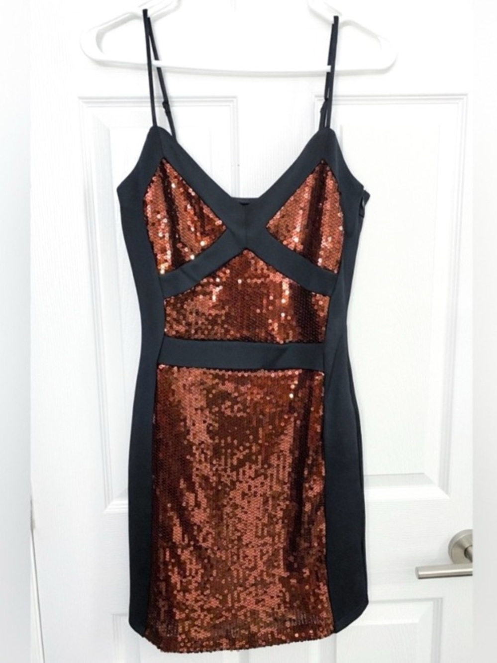 Black and Copper Sequin Mini Dress